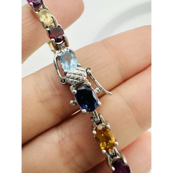 Multi Gemstone Tennis Bracelet Sterling Silver Kay Jewelers 7.25” - Picture 9 of 12